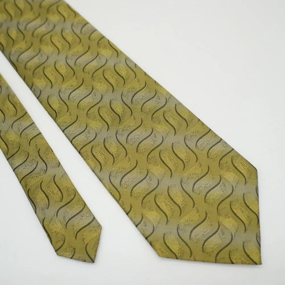 Pierre Cardin Beige Yellow Abstract Woven Wide Silk‎ Tie